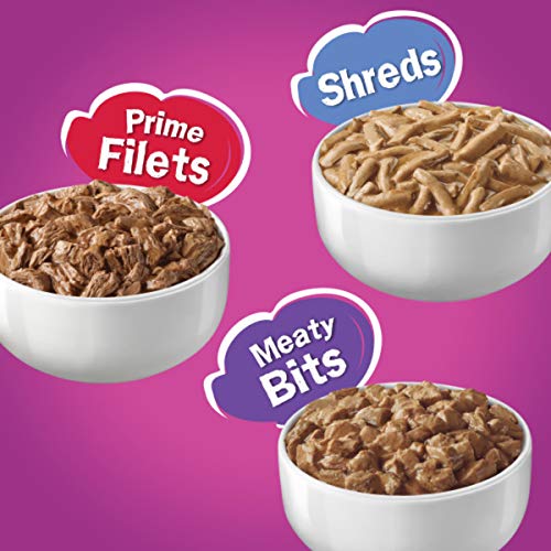 Purina Friskies Gravy Wet Cat Food Variety Pack, Poultry Shreds, Meaty Bits & Prime Filets - Cans of 5.5 oz. each, 32 count
