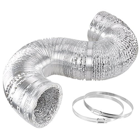 iPower 8 inch 25 feet Non-Insulated Flex Air Aluminum Foil Vent Ducting Dryer Vent Hose for HVAC Ventilation with 2 Clamps
