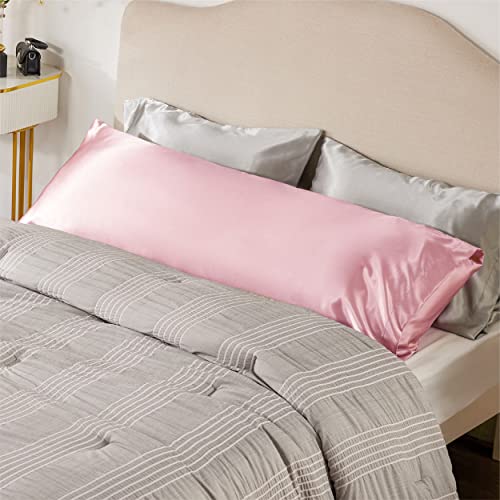 Bedsure Body Pillow Cover Pink 20x54 Inches - Super Soft Silky Satin Long Pillowcases - Envelope Closure Body Pillow Pillowcases for Adults Pregnant Women