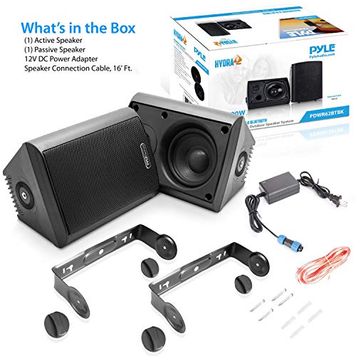 Pyle Pair of Wall Mount Waterproof & Bluetooth 6.5'' Indoor/Outdoor Speaker System, with Loud Volume and Bass. (Pair, Black. PDWR62BTBK)