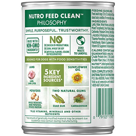 NUTRO Limited Ingredient Diet Adult Canned Soft Wet Dog Food Premium Loaf Lamb & Potato Recipe, (12) 12.5 oz. Cans