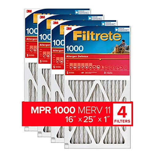Filtrete 16x25x1 Air Filter MPR 1000 MERV 11, Allergen Defense, 4-Pack (exact dimensions 15.69 x 24.69 x 0.81)