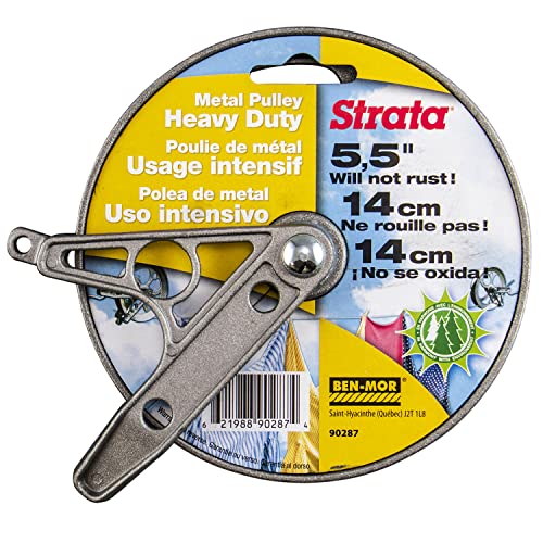 Strata Clothesline Pulley - 5.5'' Heavy Duty Metal, Rustproof Silver for Outdoor Laundry Drying, Line Pulley for Clothes, Coats, Blankets, and More