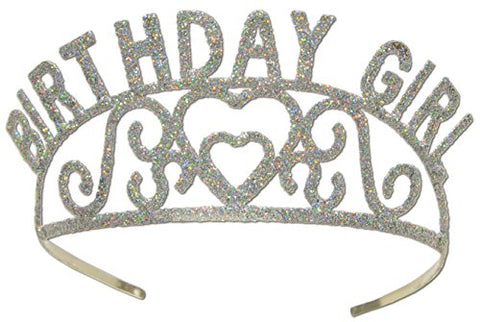 Beistle Glittered Durable Metal Happy Birthday Girl Headband Silver Sparkles Tiara Crown Headpiece