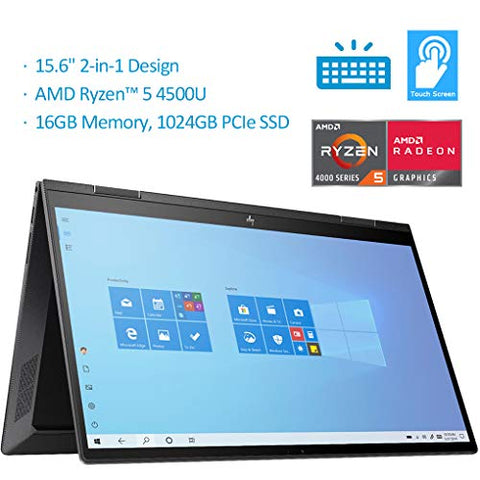 Newest HP Envy x360 2-in-1 15.6" FHD IPS Touch-Screen Laptop, 6 Core AMD Ryzen 5-4500U, Backlit Keyboard, Fingerprint Reader, Webcam, HDMI, USB-C, WiFi 6, Black, Windows 10 (16GB RAM | 1TB PCIe SSD)