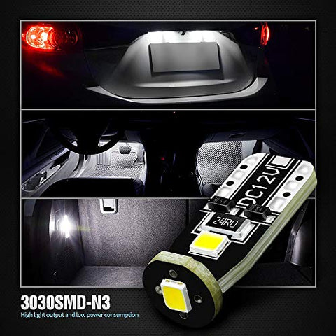 SIR IUS LED 194 LED Bulbs Extremely Super Bright 3030 Chipset for Car truck Interior Dome Map Door Courtesy Marker License Plate Lights Compact Wedge T10 168 2825 Xenon White Pack of 10