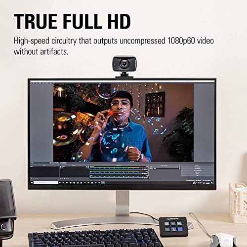 Elgato Facecam - 1080p60 True Full HD Webcam for Live Streaming, Gaming, Video Calls, Sony Sensor, Advanced Light Correction, DSLR Style Control, works with OBS, Zoom, Teams, and more, for PC/Mac