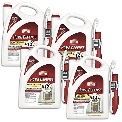 Ortho Home Defense Insect Killer for Indoor & Perimeter2: With Comfort Wand, Kills Ants, Cockroaches, Spiders, Fleas & Ticks, Odor Free, 1.1 gal., Pack of 4
