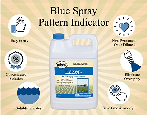 Liquid Harvest Lazer Blue Concentrated Spray Pattern Indicator - 1 Gallon (128 Ounces) - Perfect Weed Spray Dye, Herbicide Dye, Fertilizer Marking Dye, Turf Mark and Blue Herbicide Marker