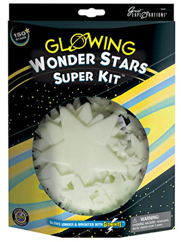University Games Great Explorations Wonder Stars Super Kit Glow In The Dark Ceiling Stars 150Piece In 4 Sizes Reusable Adhesive Putty & Constellation Star Map Lifetime Glow Guarantee Green