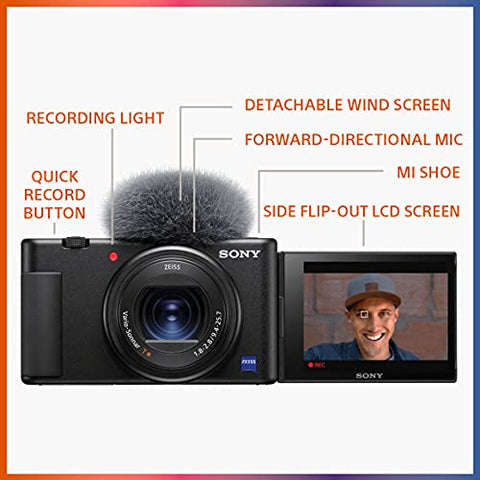 Sony ZV-1 Digital Camera for Content Creators, Vlogging and YouTube with Flip Screen, Built-in Microphone, 4K HDR Video, Touchscreen Display, Live Video Streaming, Webcam