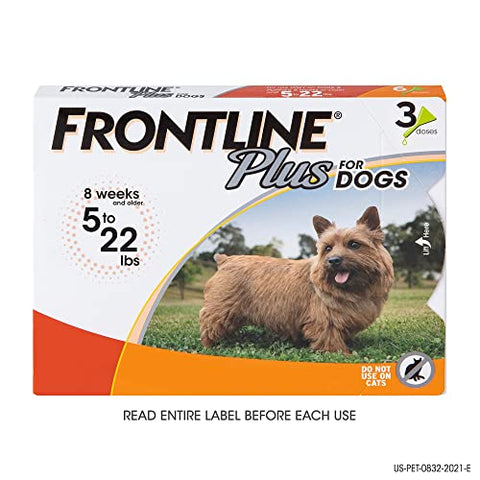 FRONTLINE Plus for Dogs Flea and Tick Treatment (Small Dog, 5-22 lbs.) 3 Doses (Orange Box)