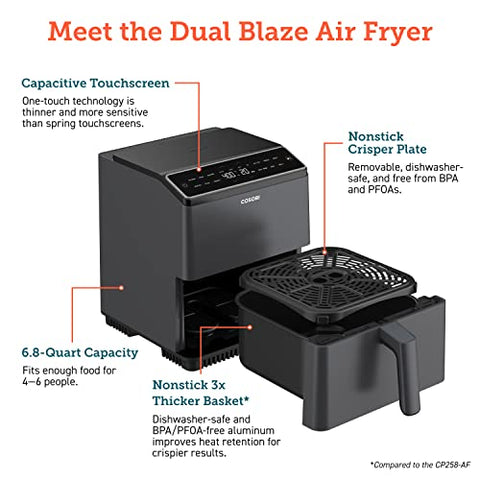 COSORI Pro III Air Fryer Dual Blaze, 6.8-Quart, Precise Temps Prevent Overcooking, Heating Adjusts for a True Air Fry, Bake, Roast, and Broil, Even and Fast Cooking, In-App Recipes, 1750W