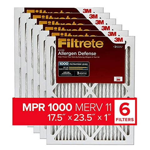 Filtrete 17.5x23.5x1, AC Furnace Air Filter, MPR 1000, Micro Allergen Defense, 6-Pack (exact dimensions 17.19 x 23.19 x 0.81)