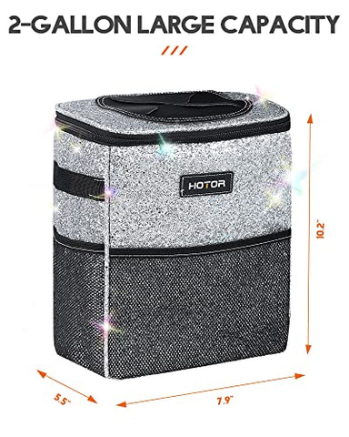 HOTOR Car Trash Can, Practical and Multipurpose Car Accessory, Leakproof and Waterproof Car Organizer and Storage with Large Capacity, Decorative Bling Car Accessory for Women