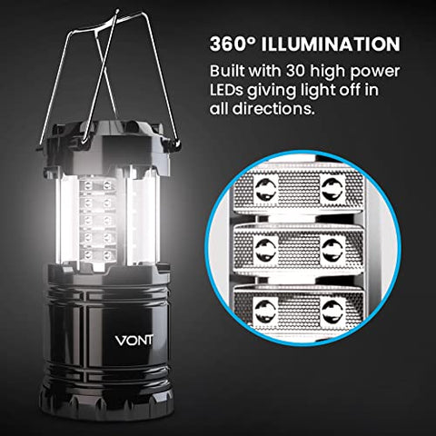 Vont 2 Pack LED Camping Lantern, Super Bright Portable Survival Lanterns, Must Have During Hurricane, Emergency, Storms, Outages, Original Collapsible Camping Lights/Lamp (Batteries Included)
