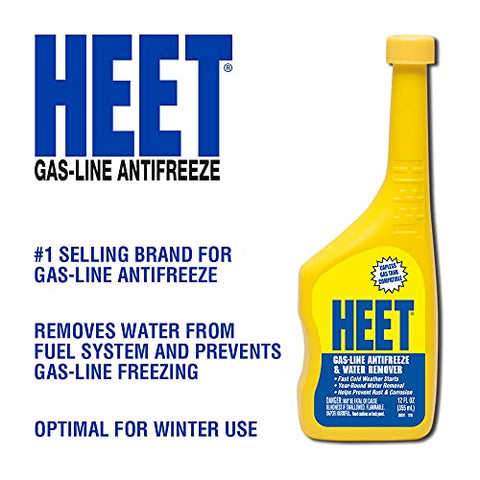 HEET Gas-Line Antifreeze And Water Remover - Removes Water From Fuel System - Prevents Gas-Line Freezing - Optimal For Winter Use Fast Cold Weather Starts, 12 fl. oz. (28201)