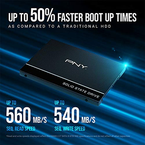 PNY CS900 500GB 3D NAND 2.5" SATA III Internal Solid State Drive (SSD) - (SSD7CS900-500-RB)