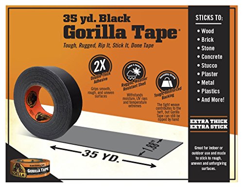 Gorilla Black Duct Tape, 1.88" x 35 yd, Black, (Pack of 1)