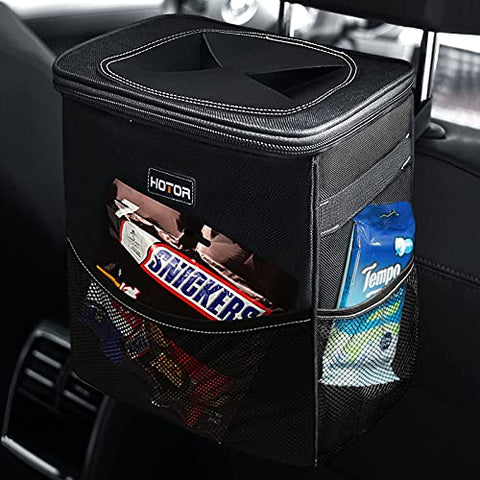 HOTOR 3 Gallons Car Trash Can, Ultra Large Capacity Car Organizer and Storage with Adjustable Straps & Magnetic Snaps, Waterproof Car Accessory for Interior Car Stuff Storage (Black)