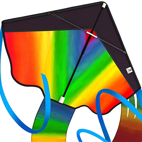Classic Rainbow Kite for Kids Easy to Fly, Beginners Kids Kite for Family Outdoor Games and Activities, Extremely Easy to Assemble and Soars High in Low Wind Speed - Delta Giant Beach Kites for Adults