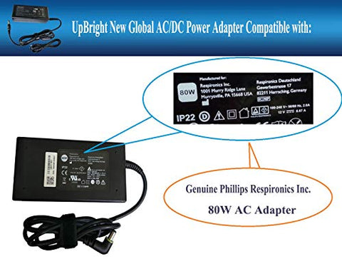 UPBRIGHT 12V 6.67A 80W AC/DC Adapter Replacement for Phillips Respironics PR System One REMstar Auto A-Flex DOM 460P REF 560P 567P 60 Series CPAP BiPAP ASV IP22 1091399 1118499 Delta MDS-080AAS12 A