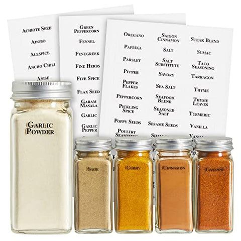 Talented Kitchen 125 Spice Labels Stickers, Clear Spice Jar Labels Preprinted for Seasoning Herbs, Kitchen Spice Rack Organization, Water Resistant, Black