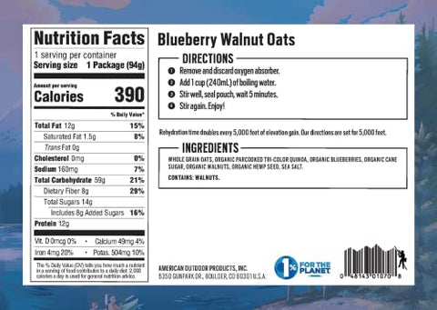 Backpacker's Pantry Blueberry Walnut Oats - Freeze Dried Backpacking & Camping Food - Emergency Food - 12 Grams of Protein, Vegan, Gluten-Free - 1 Count