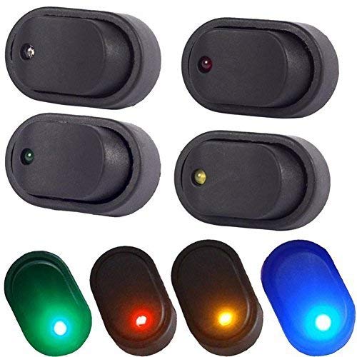 COONLINE 12V 30A Toggle Switch Rocker Switch Waterproof LED Blue Green Yellow Red Lighted 3P SPST On-Off Control for Car Truck Boat Marine Auto Motorcycle 4Pcs
