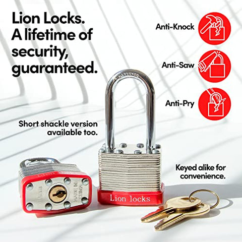 Lion Locks 12 Keyed-Alike Padlocks w/ 2” Long Shackle, 24 Keys, Hardened Steel Case, Pick Resistant Brass Pin Cylinder (12-Pack) for Hasp Latch, Shed, Fence, Gate Chain, Cable, Locker Lock, Gym Door