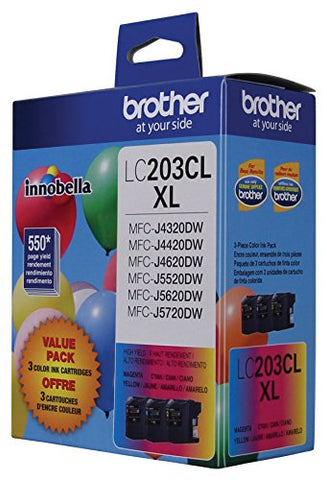 Brother Genuine High Yield Color Ink Cartridge, LC2033PKS, Replacement Color Ink Three Pack, Includes 1 Cartridge Each of Cyan, Magenta & Yellow, Page Yield Up To 550 Pages, Amazon Dash Replenishment Cartridge, LC203