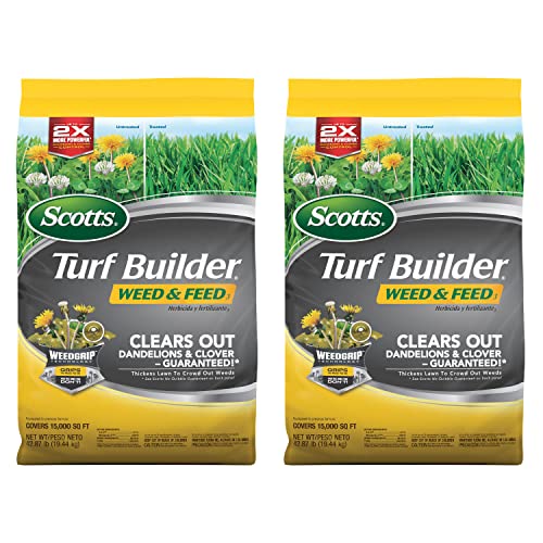Scotts Turf Builder Weed & Feed3 - Weed Killer and Lawn Fertilizer, Controls Dandelion and Clover, 15,000 sq. ft. (2-Pack)