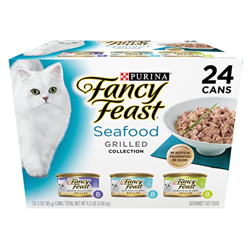 Purina Fancy Feast Gravy Wet Cat Food Variety Pack, Seafood Grilled Collection - 3 oz. 24 Cans (Pack of 1)