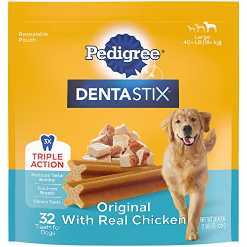 PEDIGREE DENTASTIX Large Dog Dental Treats Original Flavor Dental Bones, 1.66 lb. Pack (32 Treats)