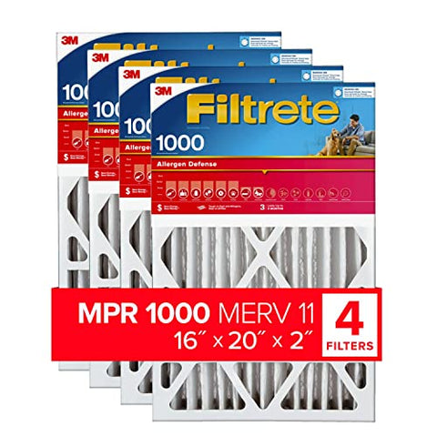 Filtrete 16x20x2 Air Filter MPR 1000 MERV 11, Allergen Defense, 4 Pack (exact dimensions 15.8x19.81x1.81)