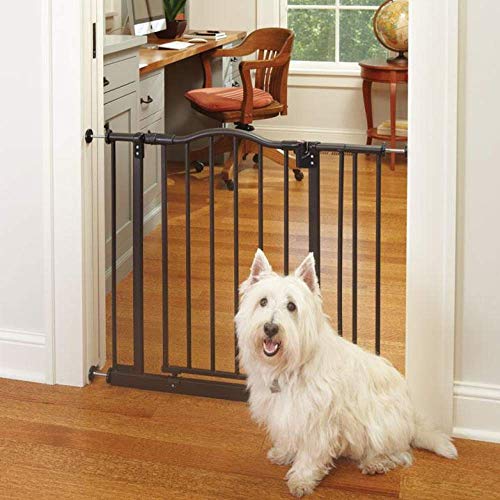 MYPET North States 38.25" wide Windsor Arch Pet Gate: Heavy duty metal construction with triple lock technology. Dog gate & cat gate. Pressure Mount. Fits 28.25"-38.25" wide (28.5" Tall, Matte Bronze)
