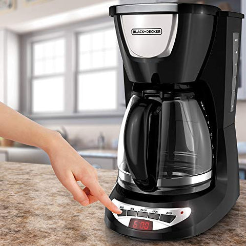 Black & Decker DCM100B 12-Cup Programmable Coffeemaker with Glass Carafe, Black