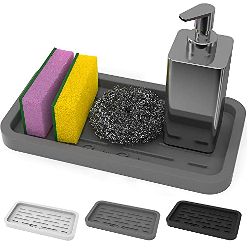 GOOD TO GOOD Sponges Holder - Kitchen Sink Organizer Silicone Tray for Sponge, Soap Dispenser, Scrubber, and Other Dishwashing Accessories