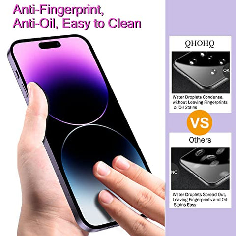 QHOHQ 3 Pack Screen Protector for iPhone 14 Pro Max 6.7 Inch with 3 Pack Tempered Glass Camera Lens Protector, Ultra HD, 9H Hardness, Scratch Resistant, Case Friendly [Included Easy to Install Frame]
