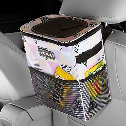 HOTOR Car Trash Can with Lid and Storage Pockets, 100% Leak-Proof Car Organizer, Waterproof Car Garbage Can, Multipurpose Trash Bin for Car - Triangle