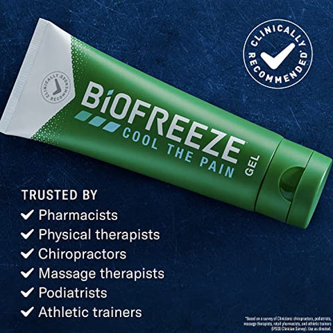 Biofreeze Menthol Pain Relieving Gel Colorless Gel 4 FL OZ Tube For Pain Relief Associated With Sore Muscles, Arthritis, Simple Backaches, And Joint Pain (Packaging May Vary)