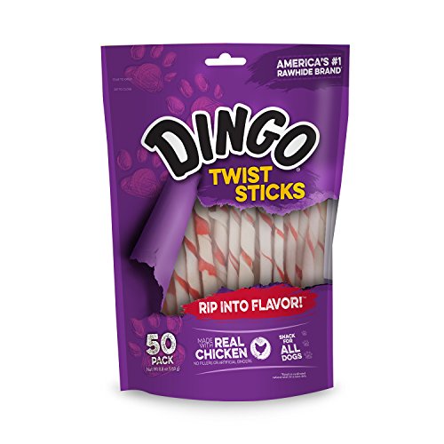 Dingo Twist Sticks Rawhide Chews, Made With Real Chicken, 50 Count