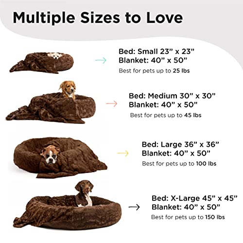 Best Friends by Sheri Bundle Set The Original Calming Lux Donut Cuddler Cat and Dog Bed + Pet Throw Blanket Dark Chocolate Extra Large 45" x 45"