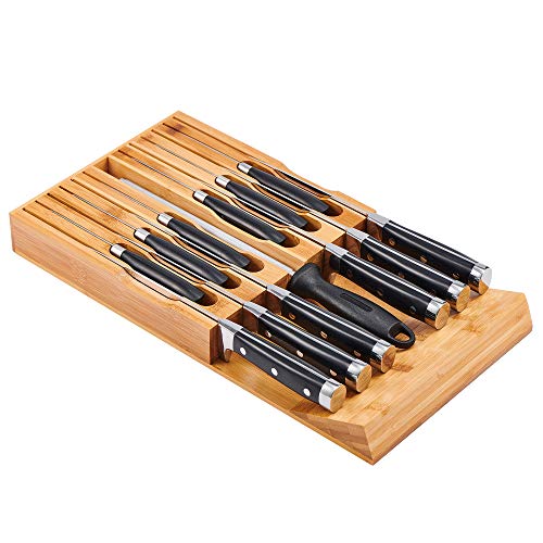 Utoplike In-Drawer Bamboo knife block Draweac Knife Organizer and Holder,Store up to 12 knives and 1 Sharpening Steel