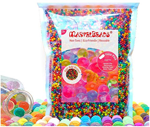 MarvelBeads Water Beads Non-Toxic (Half Pound Refill) Rainbow Mix for Sensory Play, Spa Refill, Toys and Décor, Marble Sized