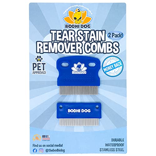 Bodhi Dog Tear Eye Stain Remover Combs | Set of 2 | Clean and Remove Crust, Dirt, Buildup around Pet Eyes | Best for Dogs & Cats Fur and Coats