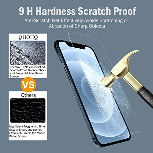 QHOHQ 3 Pack Screen Protector for iPhone 12 Pro Max 6.7" with 2 Pack Tempered Glass Camera Lens Protector, Ultra HD, 9H Hardness, Scratch Resistant, Easy Install - Case Friendly
