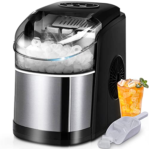Countertop Ice Maker, FREE VILLAGE Ice Maker Machine for Countertop 9 Ice Ready in 6 Mins, 26Lbs/24H, Self-Cleaning Function, Portable Ice Maker with Ice Scoop & Basket for Home/Party/Camping (Black)