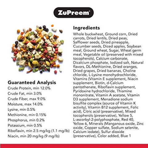ZuPreem Pure Fun Bird Food for Medium Birds, 2 lb - Variety Blend of Vegetables, FruitBlend Pellets, Fruit, Seeds for Lovebirds, Quakers, Small Conures, Cockatiels