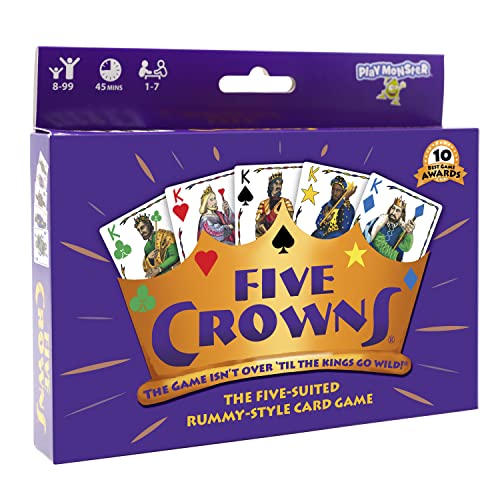 Five Crowns — The Game Isn't Over Until the Kings Go Wild! — 5 Suited Rummy-Style Card Game — For Ages 8+